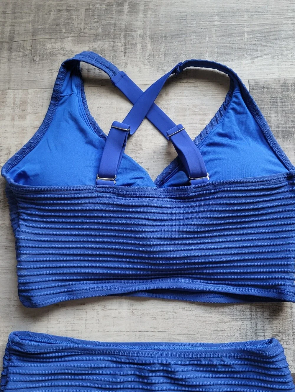 Two Piece Bikini Set Swimsuit Top & Bottom Size M NWOT Blue Textured High Waist